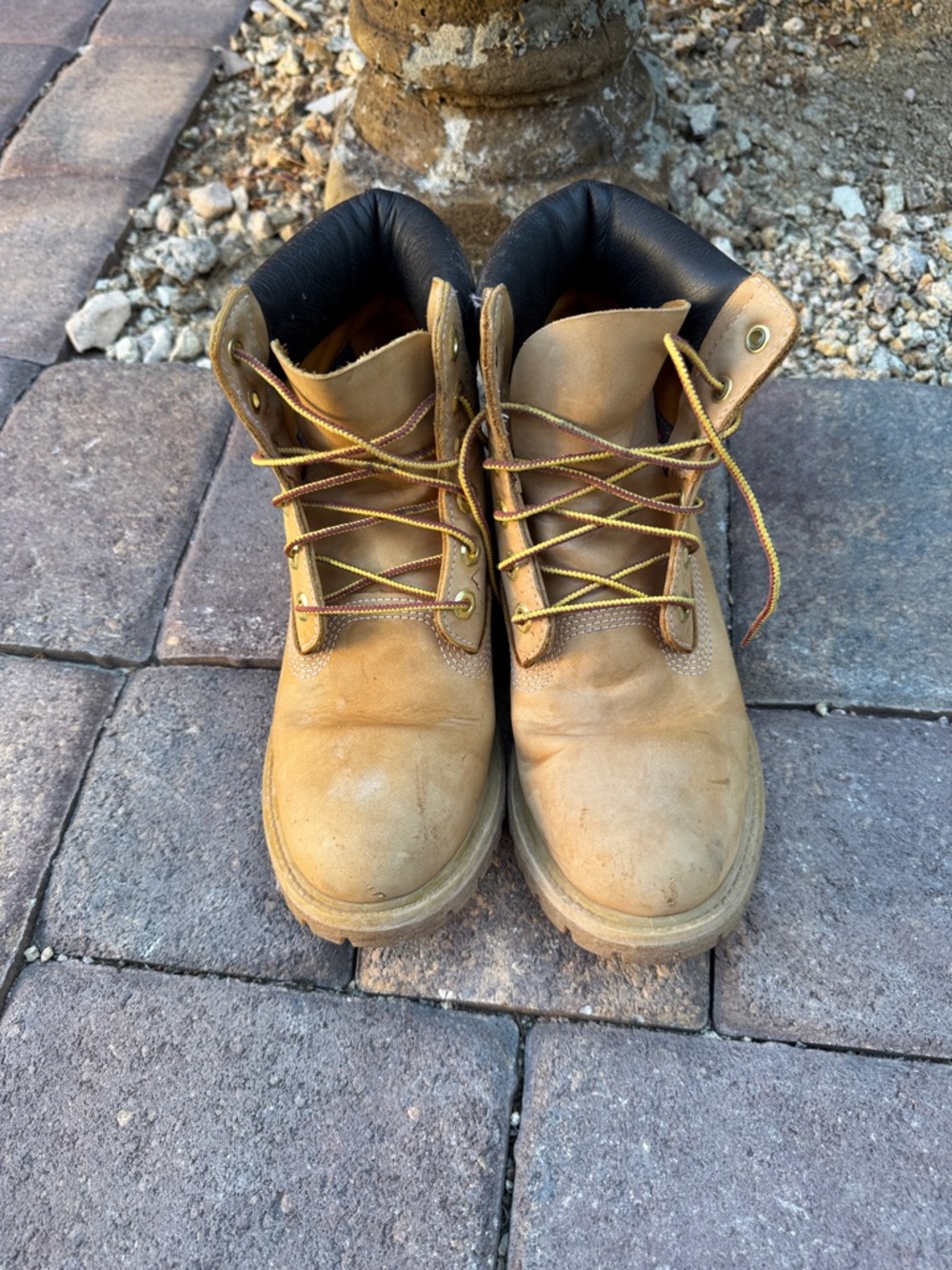 Timberland Wheat Work Boots with Brown Collar and Yellow Laces